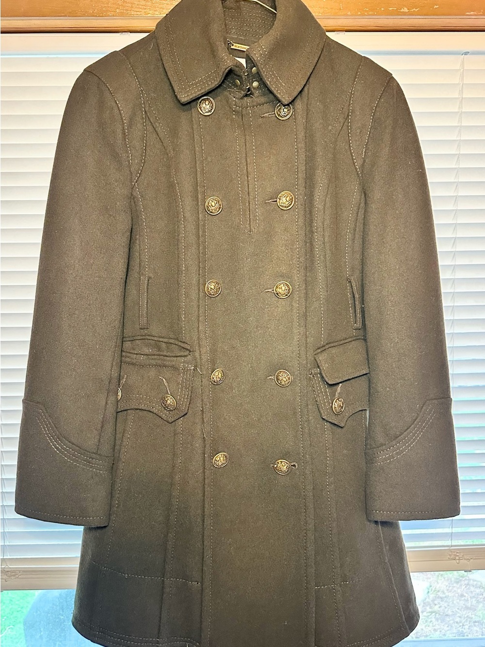 Worthington Women’s Double-Breasted Wool Blend Coat - Olive Roomy Size XS